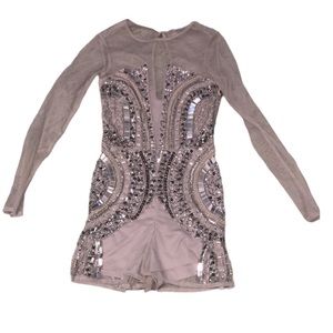 ASOS Beige Sequin Long Sleeve Romper